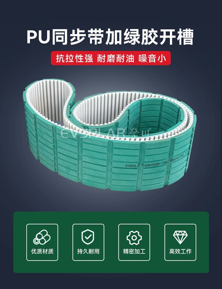 綠膠開槽PU同步帶，齒合精準，耐磨降噪雙升級