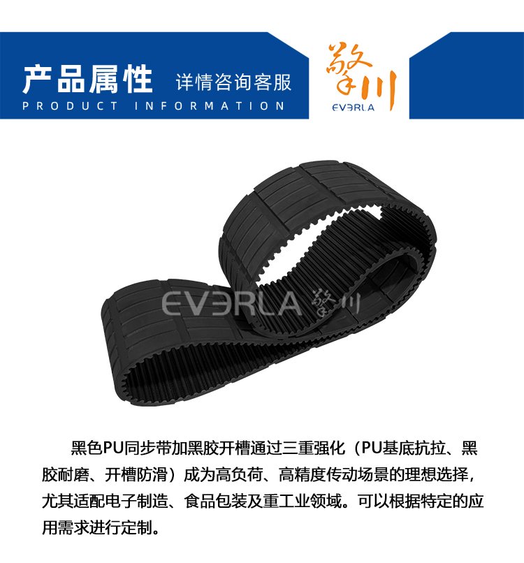 黑色PU<a href='http://www.china-aero.com/' target='_blank'><u>同步帶</u></a>加黑膠開槽