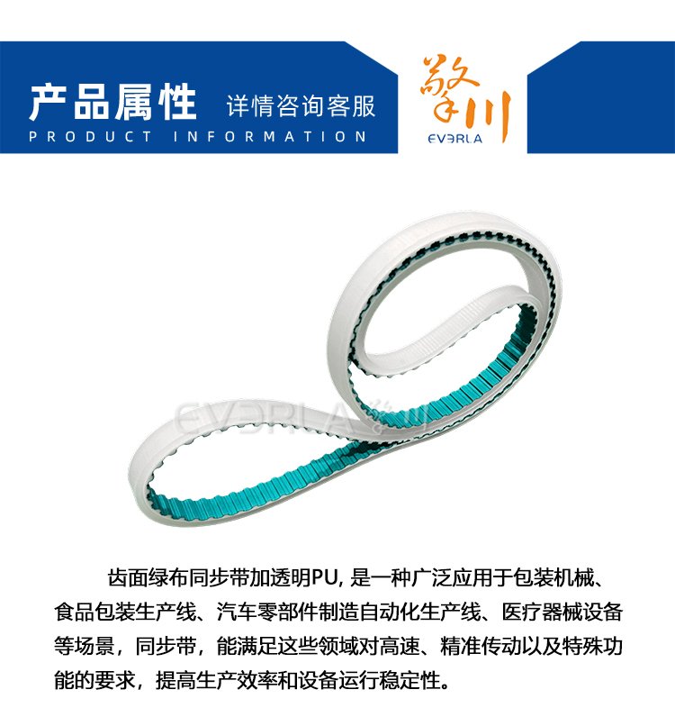 齒面綠布<a href='http://www.china-aero.com/' target='_blank'><u>同步帶</u></a>加透明PU