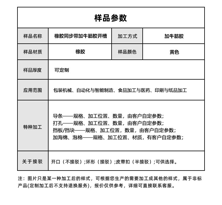 橡膠同步帶加牛筋膠開槽