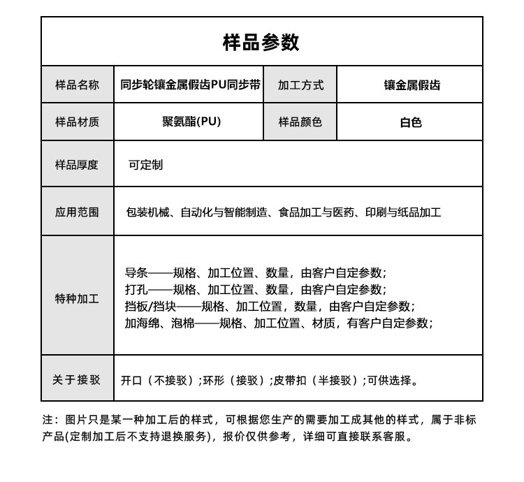 同步帶鑲金屬假齒PU同步帶